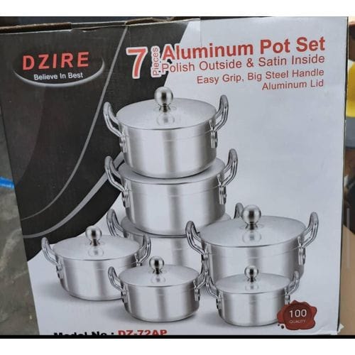 Lot de 7 Casseroles en Aluminium DZIRE (Modèle DZ-72AP) – Extérieur Poli & Intérieur Satiné, Poignées en Acier et Couvercles Aluminium – Image 2