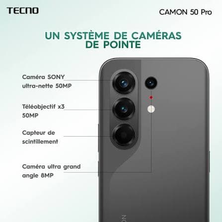 Smartphone TECNO Camon 50 Pro – Écran AMOLED 144Hz, Triple Caméra 50MP Zoom 3x, Batterie 6150mAh – Image 4