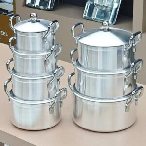 Lot de 7 Casseroles en Aluminium DZIRE (Modèle DZ-72AP) – Extérieur Poli & Intérieur Satiné, Poignées en Acier et Couvercles Aluminium